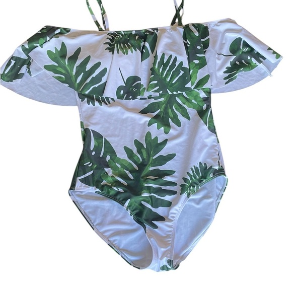 Womens Monokini One Piece Floral Print Ruffle Off Shoulder Push Up Size M - Picture 2 of 7